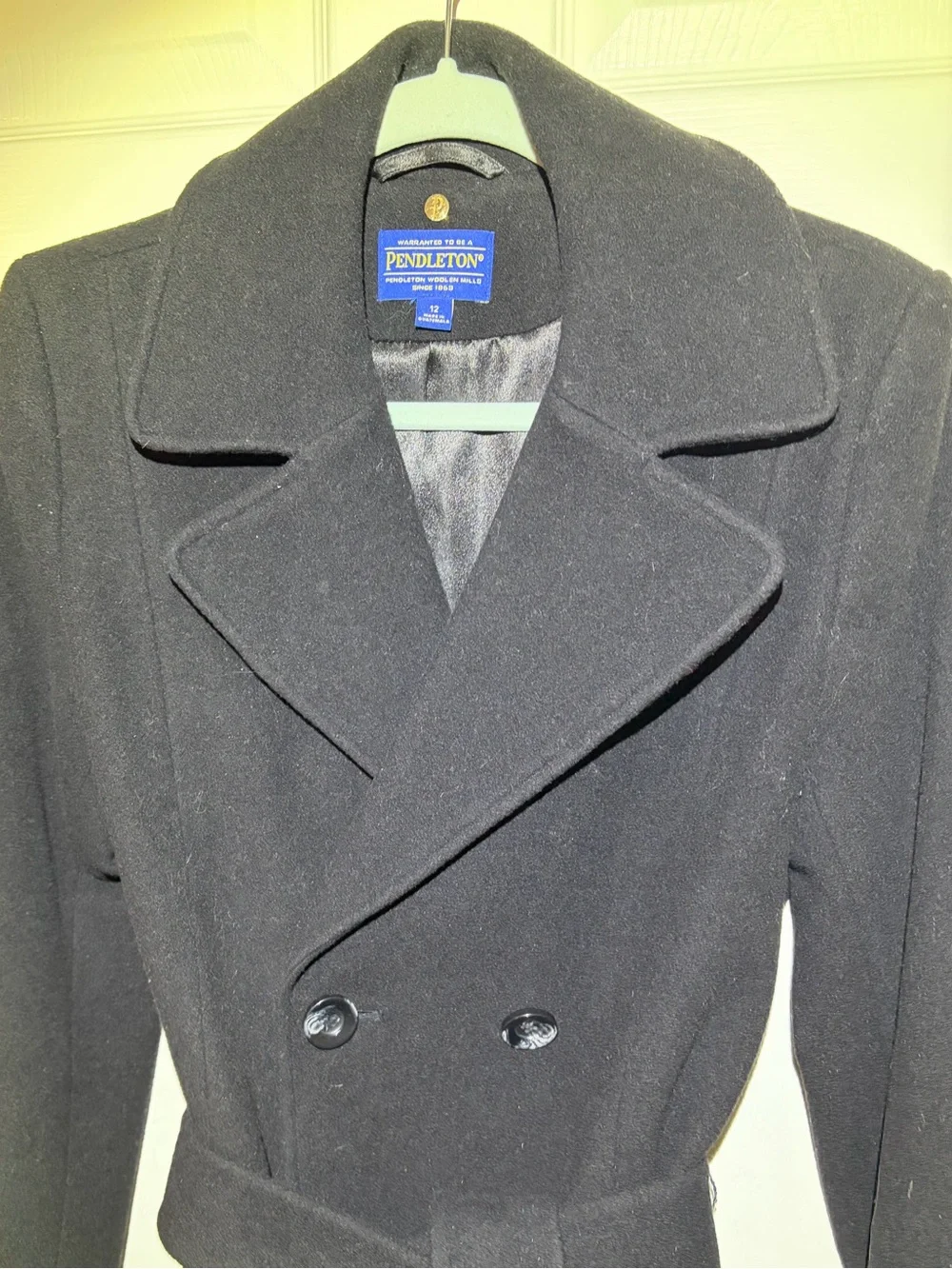 Pendleton Black Double-Breasted Wool Pea Coat with Belt